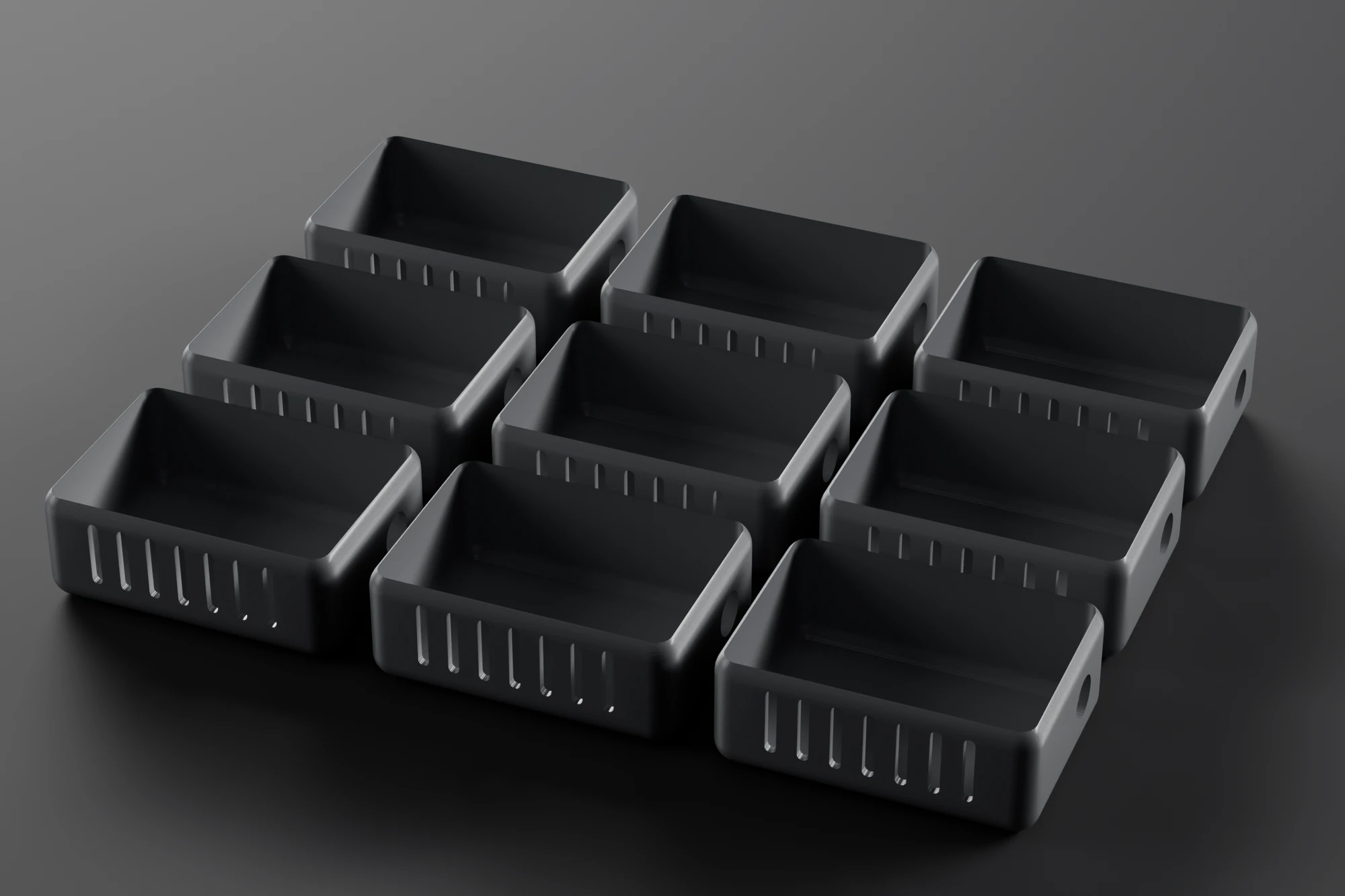 A build plate with a batch of identical printed housings