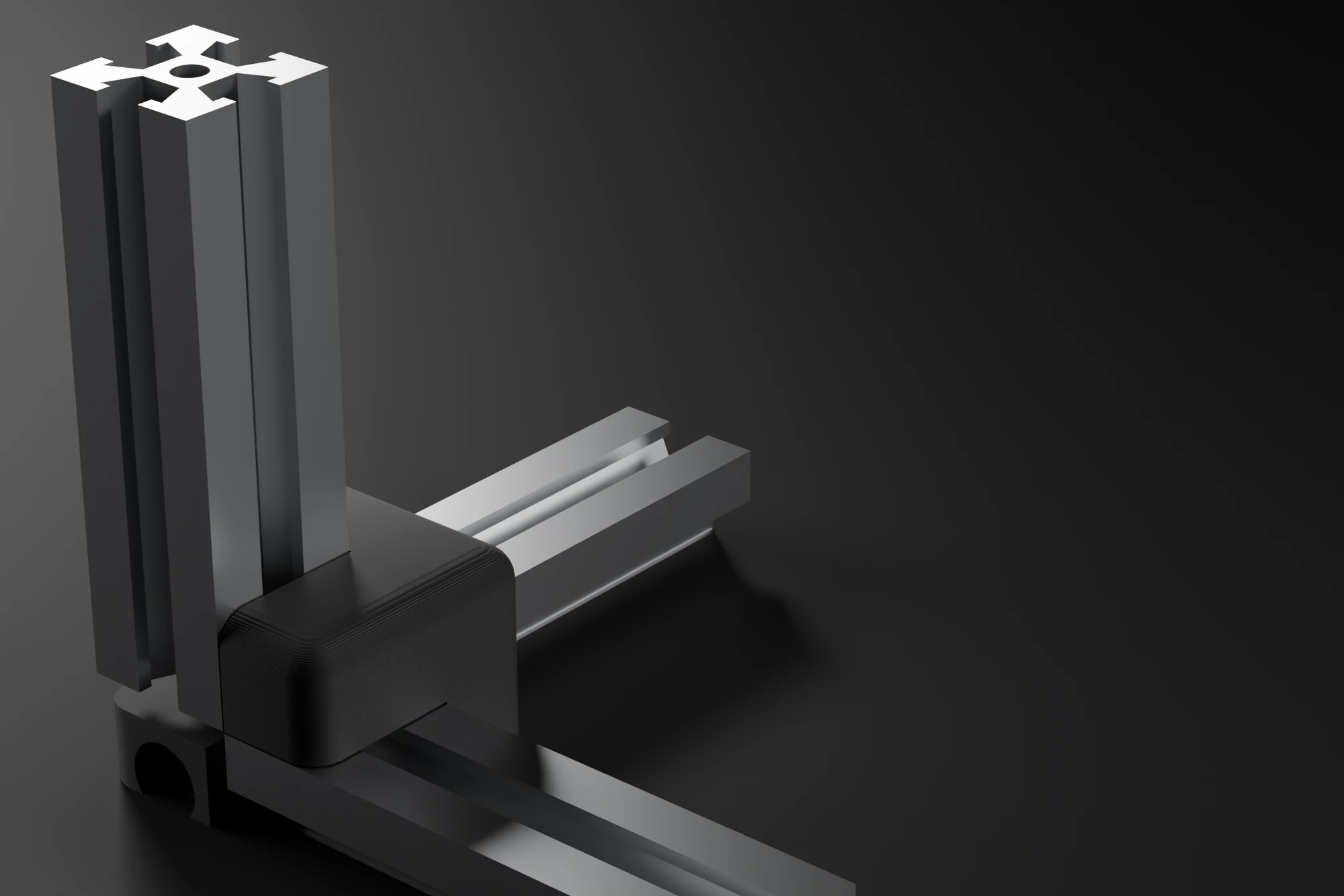 Printed corner connector joining aluminium extrusions