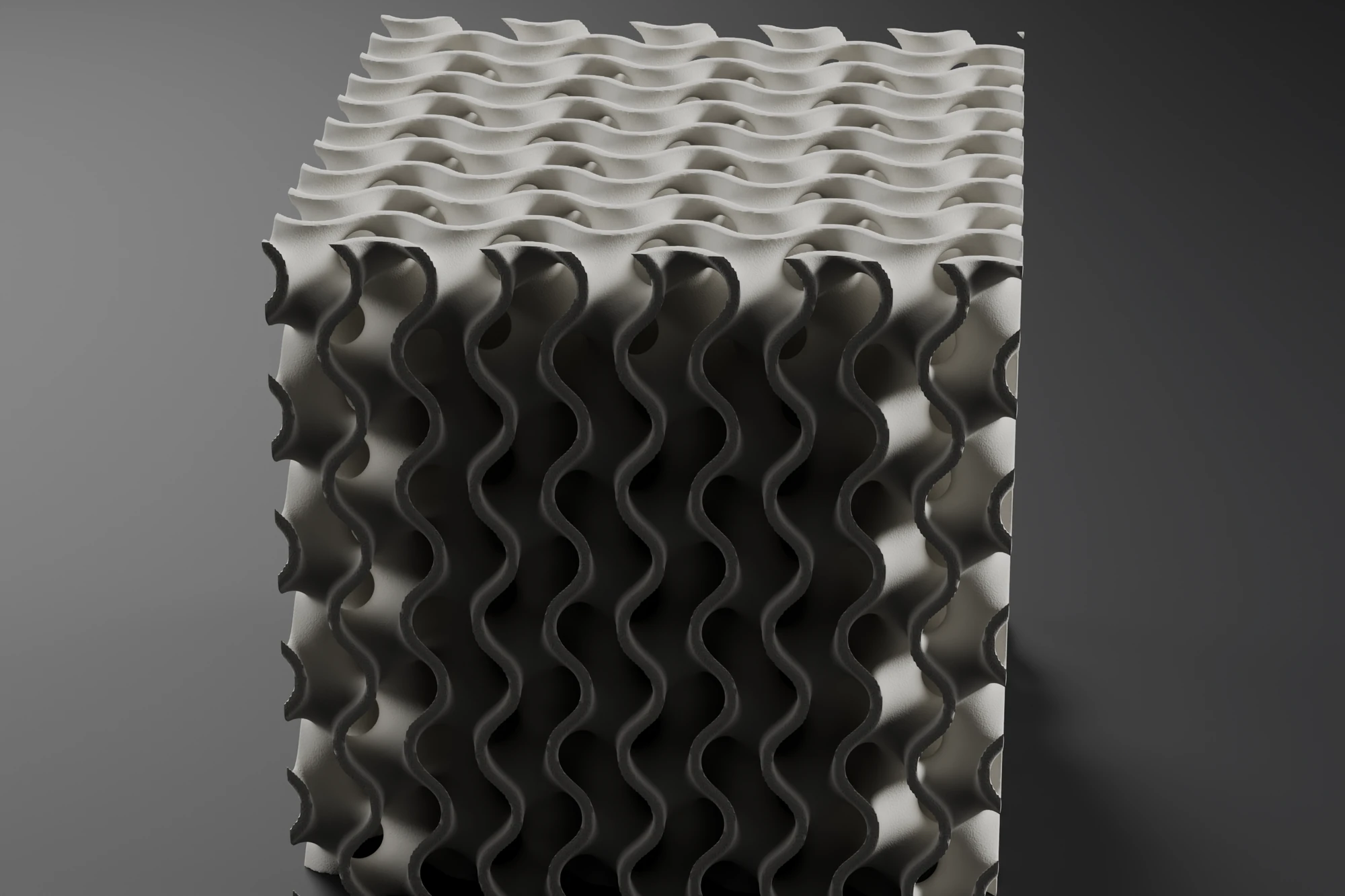 Gyroid-lattice kubus in SLS-nylon