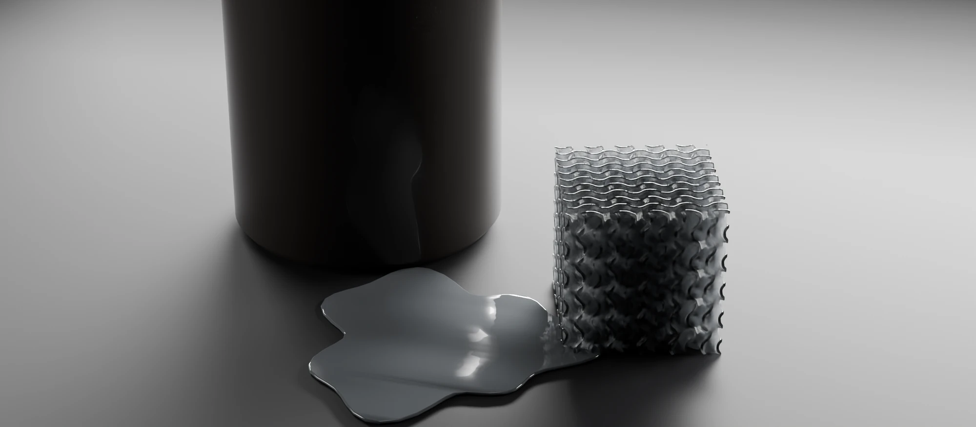 Clear resin lattice beside a resin bottle and a small pool of resin